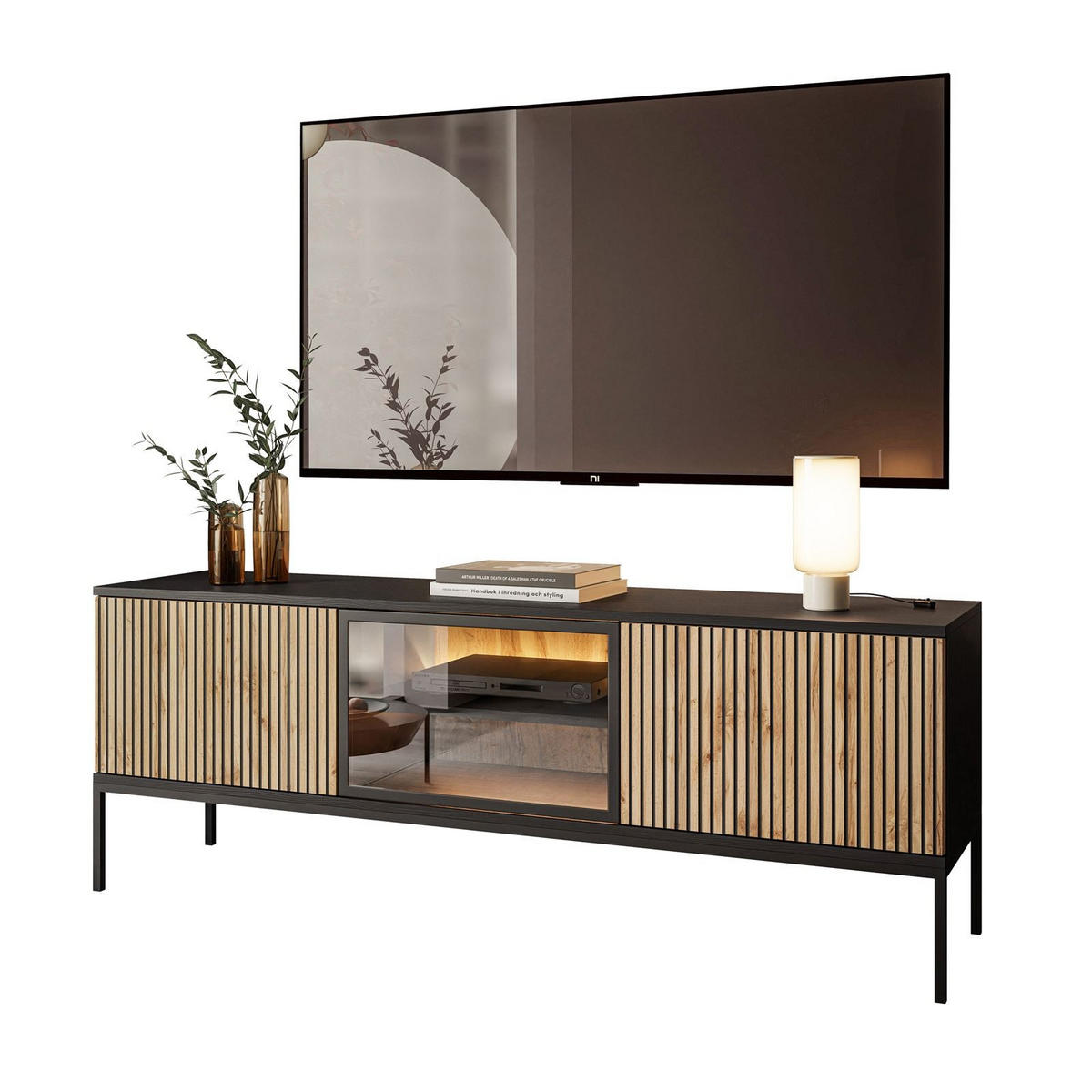 TV-ELEMENT ECLIPSE RTV154 mit Beleuchtung,Schwarz Eiche Wotan - Eiche Wotan, Holzwerkstoff (154/56/39cm) - Lookway