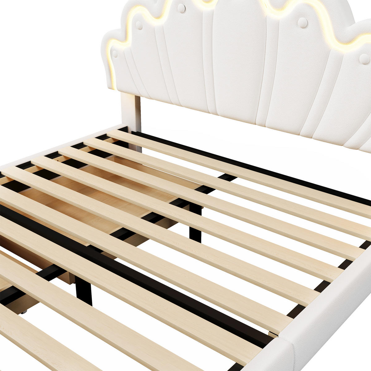 KINDERBETT 140/200 cm Weiß mit Ambientelicht und 2 Schubladen - Weiß, Leder (140/200cm) - OKWISH