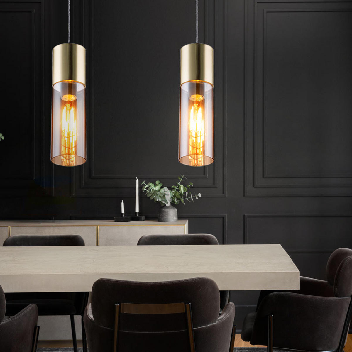 HÄNGELEUCHTE Messing Orange 2er Set - Orange, Glas (10.5/10.5/152.5cm)