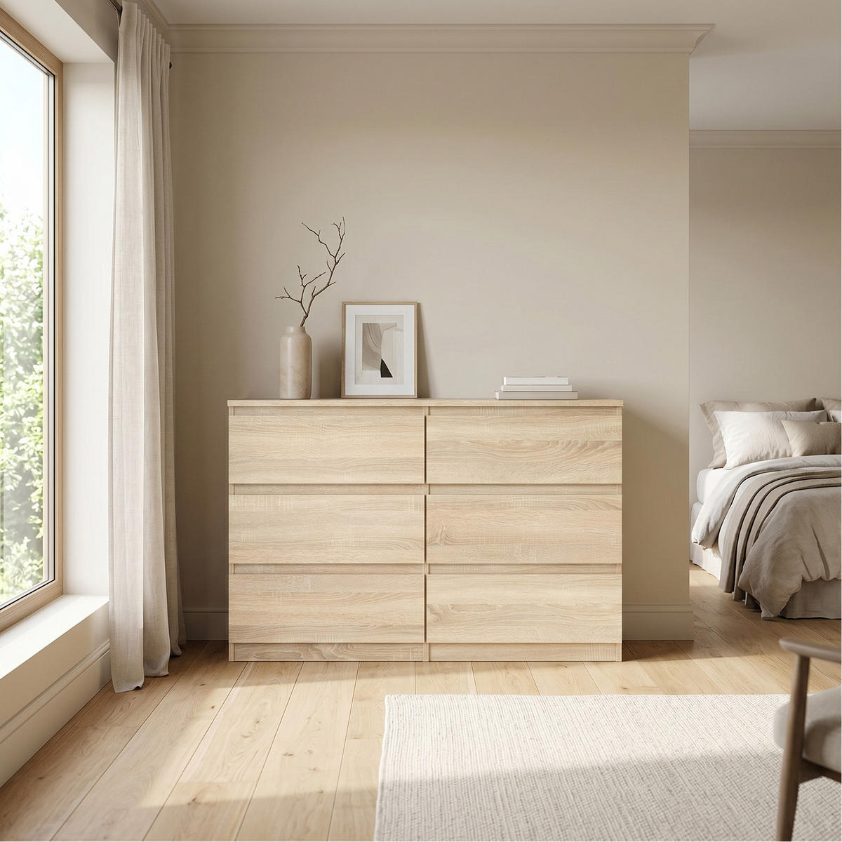 KOMMODE NUDO 138,5/78,5/39cm mit 6 Schubladen Türen Sonoma Eiche - Sonoma Eiche, Holzwerkstoff (138.5/78.5/39cm) - MASSENO