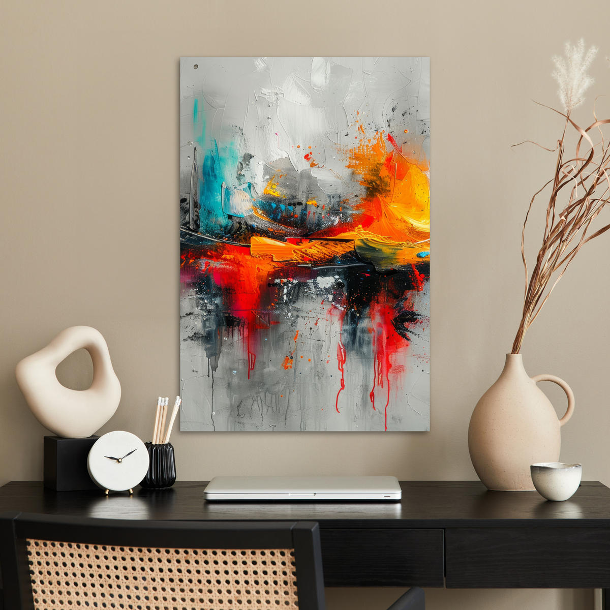 POSTER Moderne Kunst - Orange - Grau - Abstrakt 40x60 cm - Hellgrau, Papier (40/60/0.1cm) - MuchoWow