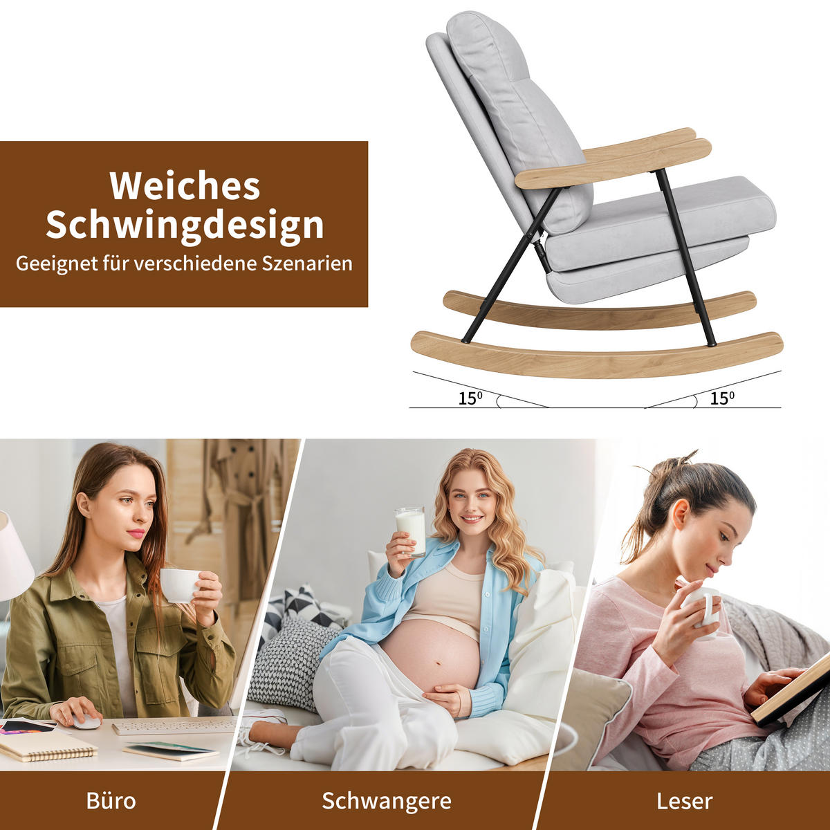 SCHAUKELSTUHL Grau aus Leinen, Polsterstuhl mit Metallgestell, 97 x 64 x 94 cm - Grau, Holz/Textil (64/94/97cm) - PARAFTA HOME