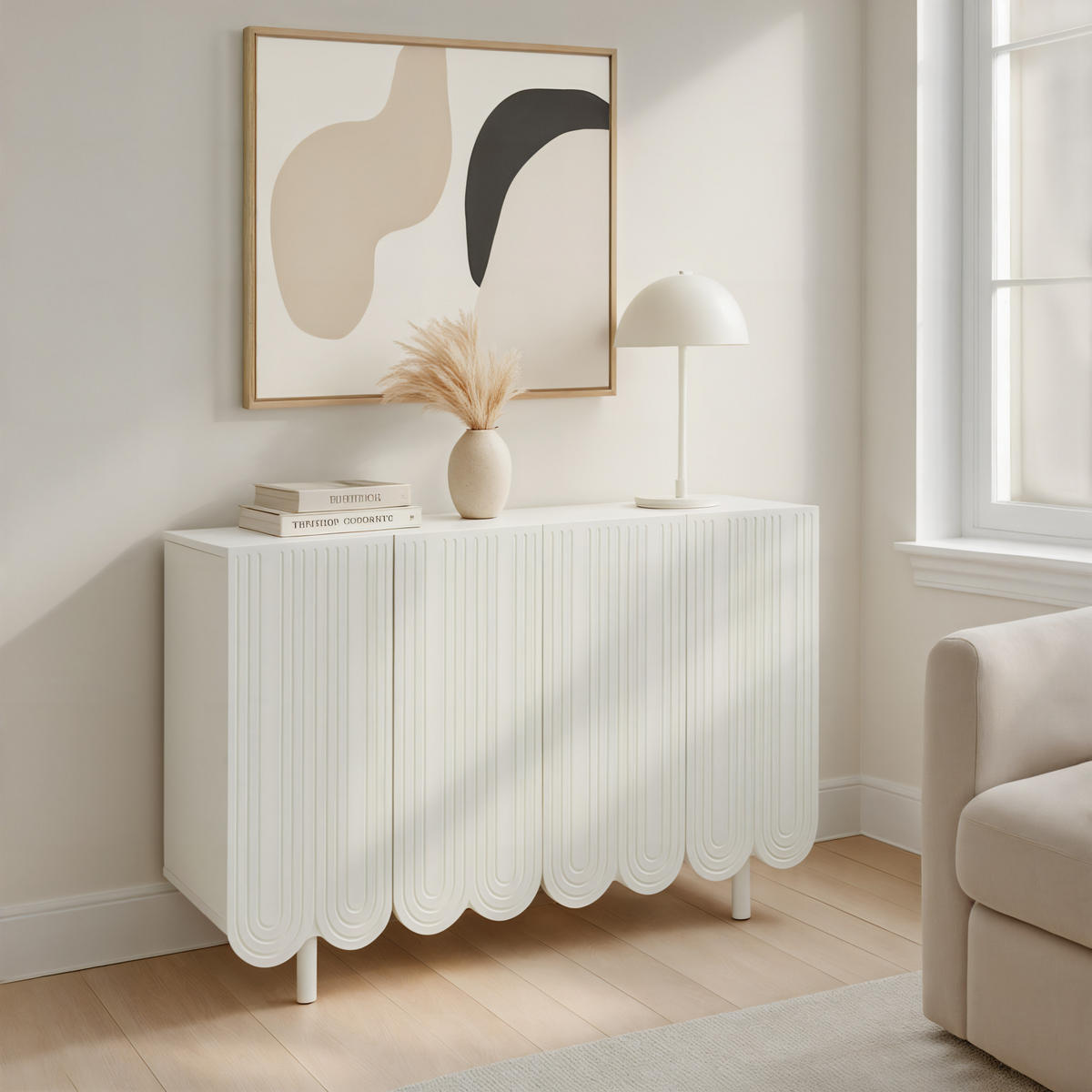 SIDEBOARD mit Metallfüßen und Rillen-Design - Weiß, Holzwerkstoff/Metall (120/80/37.5cm) - Urban Meuble