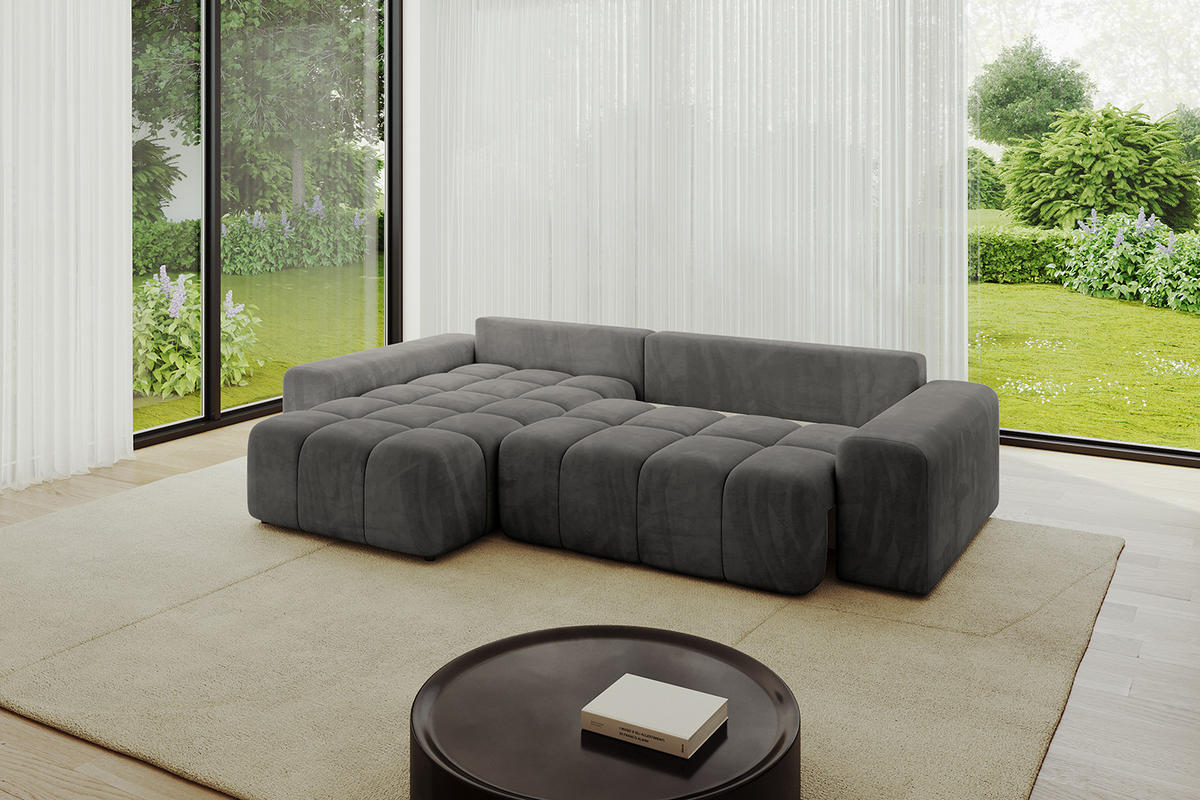 ECKSOFA Ottomane links/rechts ENIL-L 290x175x84 Dunkelgrau Velours - Dunkelgrau, Holzwerkstoff/Kunststoff (290/175cm) - ALTDECOR