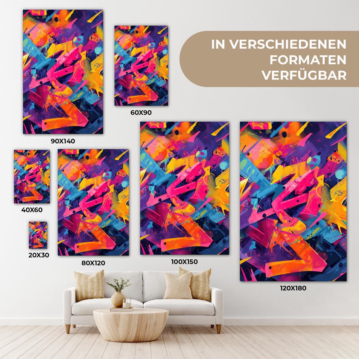 LEINWANDBILD Abstrakt - Formen - Farbenfroh Deko Groß 90x140 cm - Magenta, Textil (90/140cm) - MuchoWow