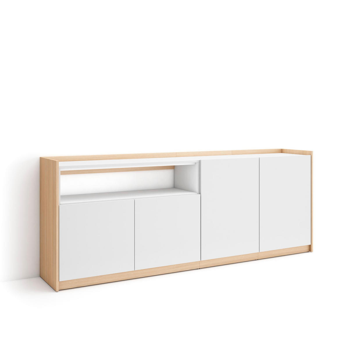 SIDEBOARD, Highboard, Weiß und Eiche Soft, 207/37/80cm - Weiß, Holzwerkstoff (207/80/37cm) - Skraut Home