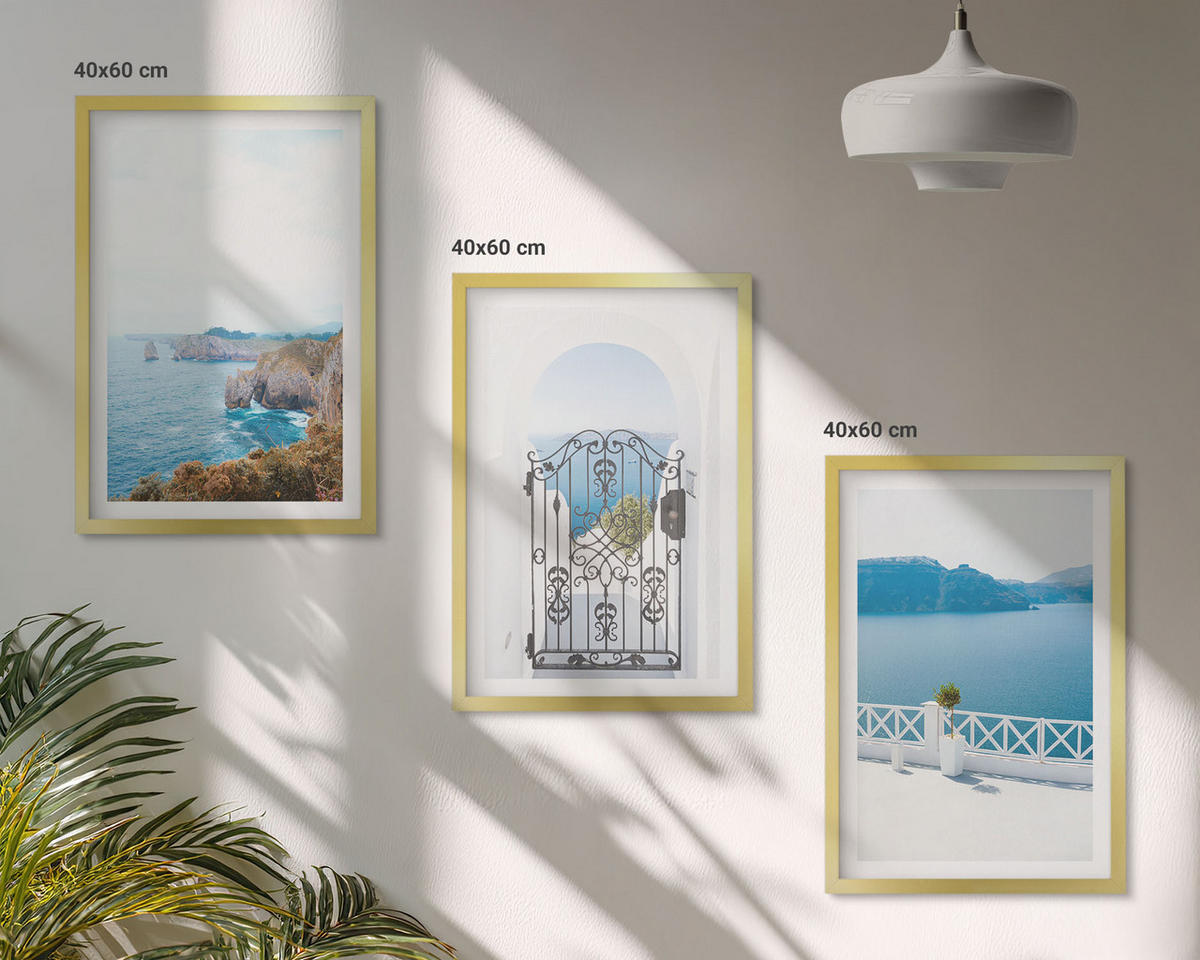 WANDBILDER 3er Set - 40x60 cm Goldrahmen - Meeresarchitektur Griechenlands - Goldfarben, Kunststoff (40/60cm) - ArtPrintCave