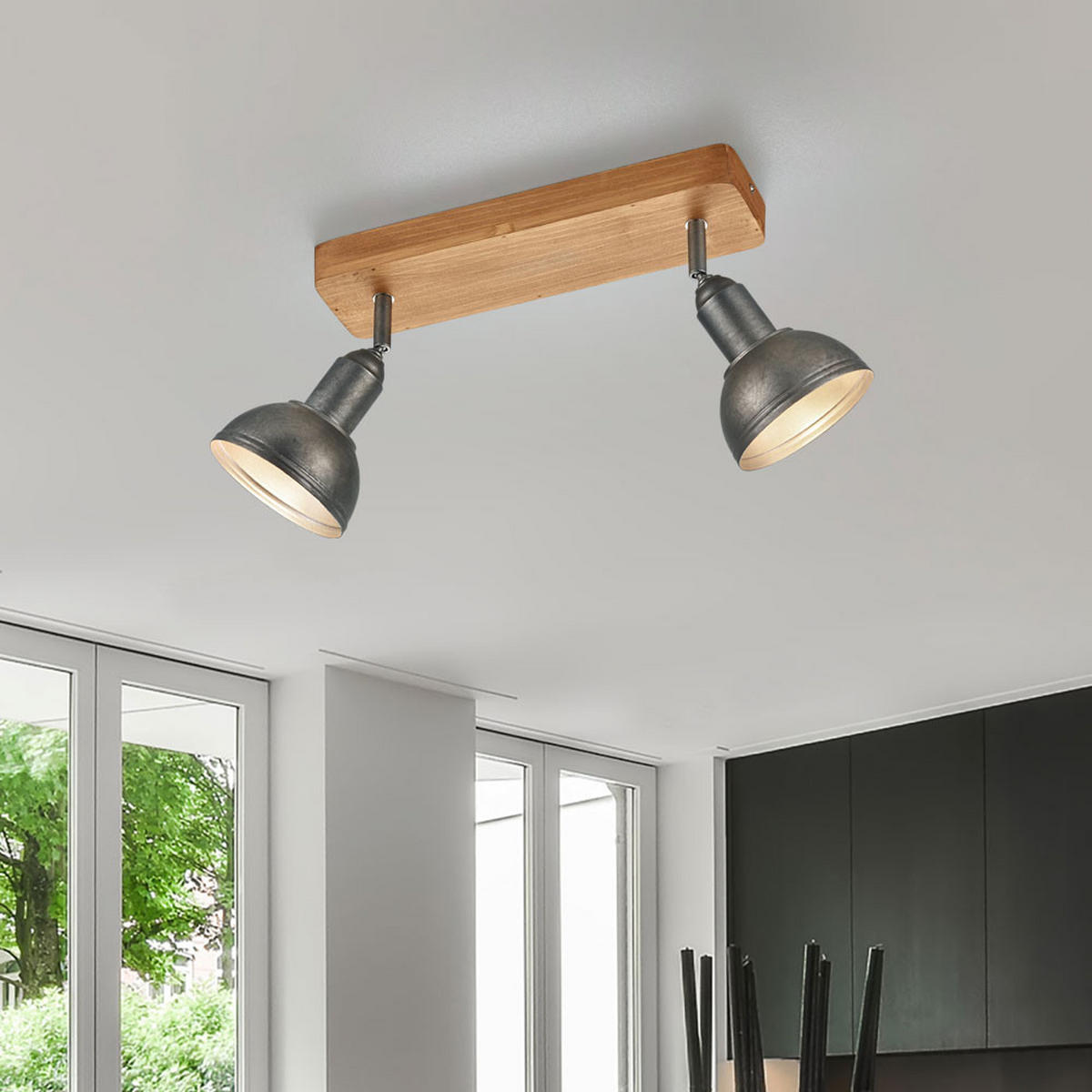 DECKENLEUCHTE Holz Nickel Antik Braun - Braun, Holz (33/11/20cm) - Trio Leuchten