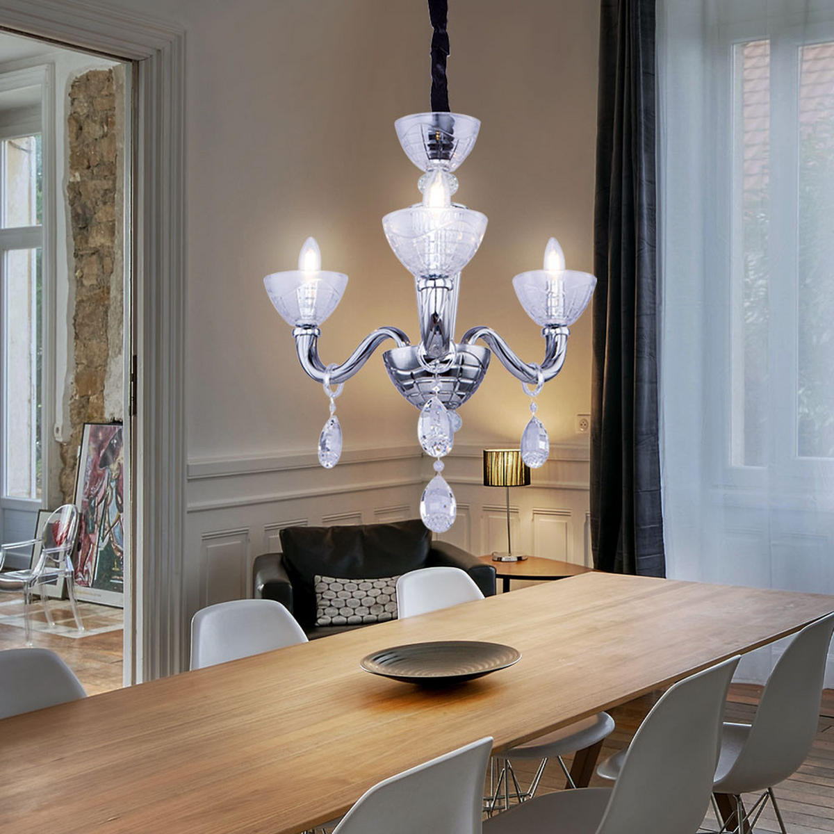 KRONLEUCHTER Helen Silber Chrom - Silberfarben, Glas (58/58/135cm) - Globo Lighting