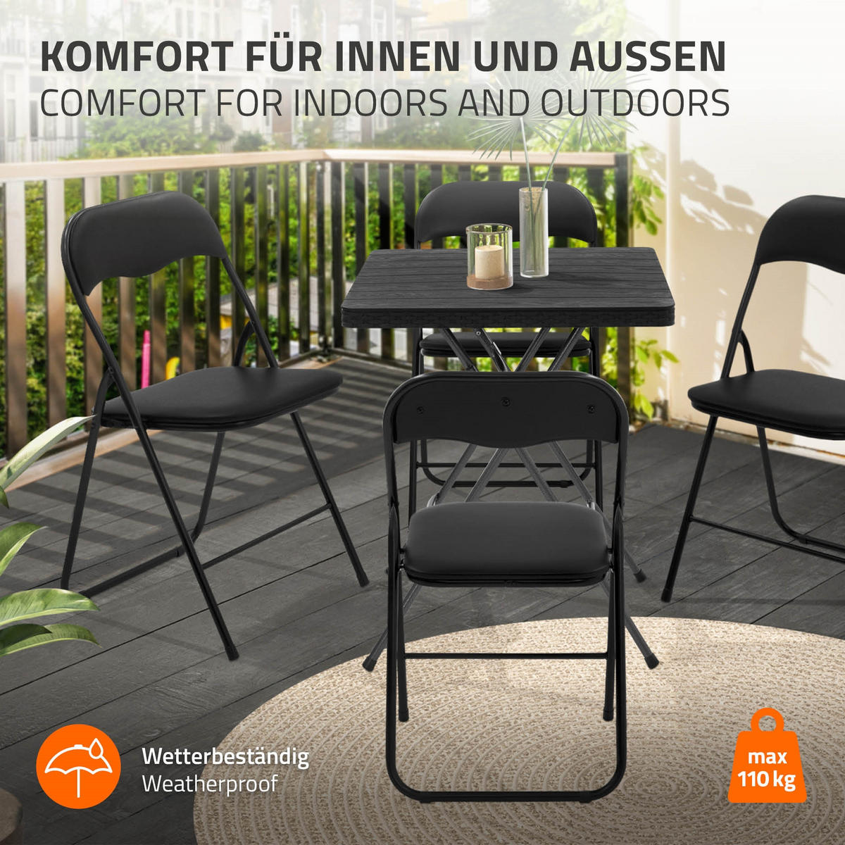 KLAPPSTUHL 4er Set Kunstleder Schwarz - Schwarz, Metall (46/77.5/43cm) - ECD-Germany