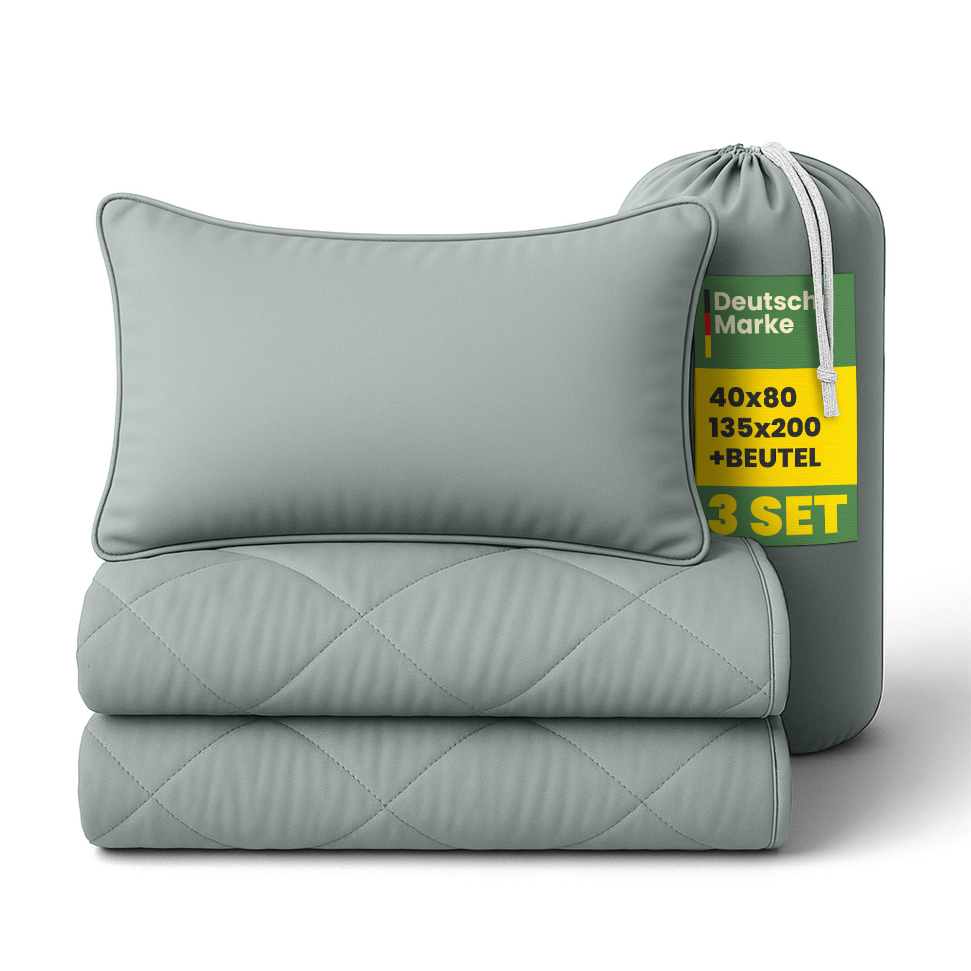 SOMMERBETT für Reisen 2-teilig 135x200/40x80 cm Salbei - Salbeigrün, Textil (135/200cm) - Bestlivings