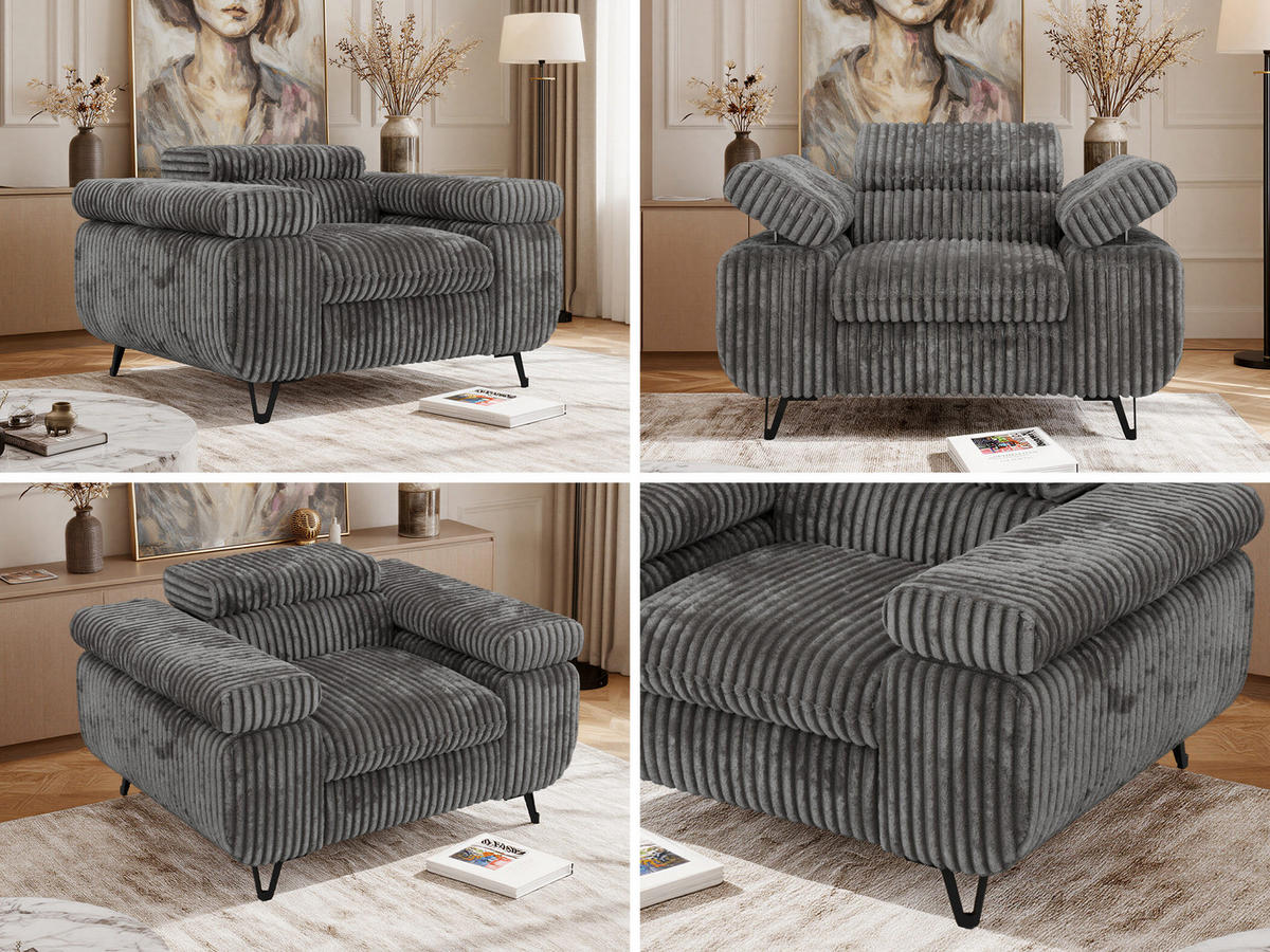 KŘESLO PETER 1 - Šedá Manšestr - šedá/černá, kov/textil (126/76/99cm) - MKS