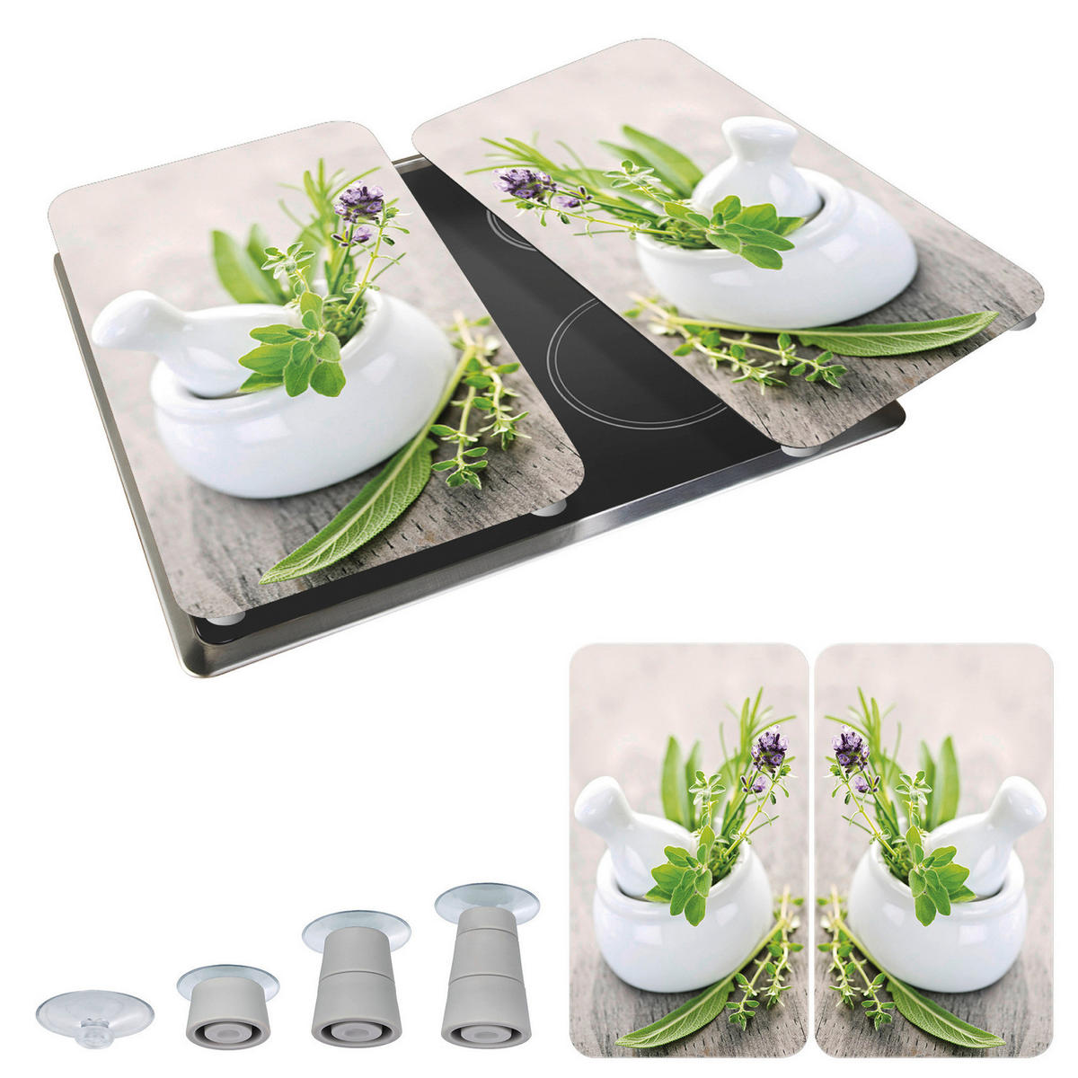 GLASPLATTEN für Herd — 2 Stück Herb Garden 52/30/0,5 cm - Multicolor, Glas (30/0.5/52cm) - Wenko