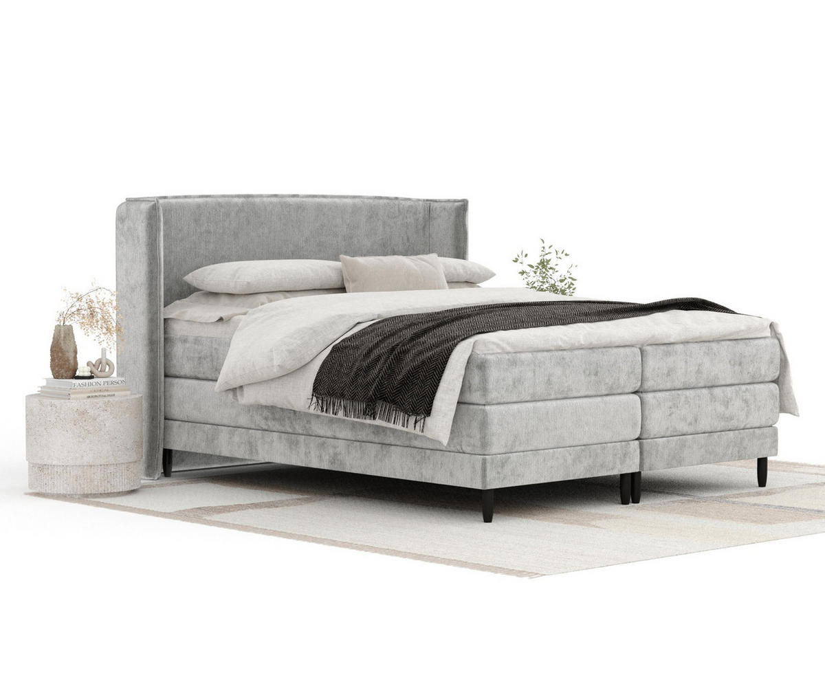 BOXSPRINGBETT Carizzo Hellgrau 200/200 cm mit Matratze und Topper - Hellgrau/Schwarz, Holz/Holzwerkstoff (200/200cm) - Maison de Reve