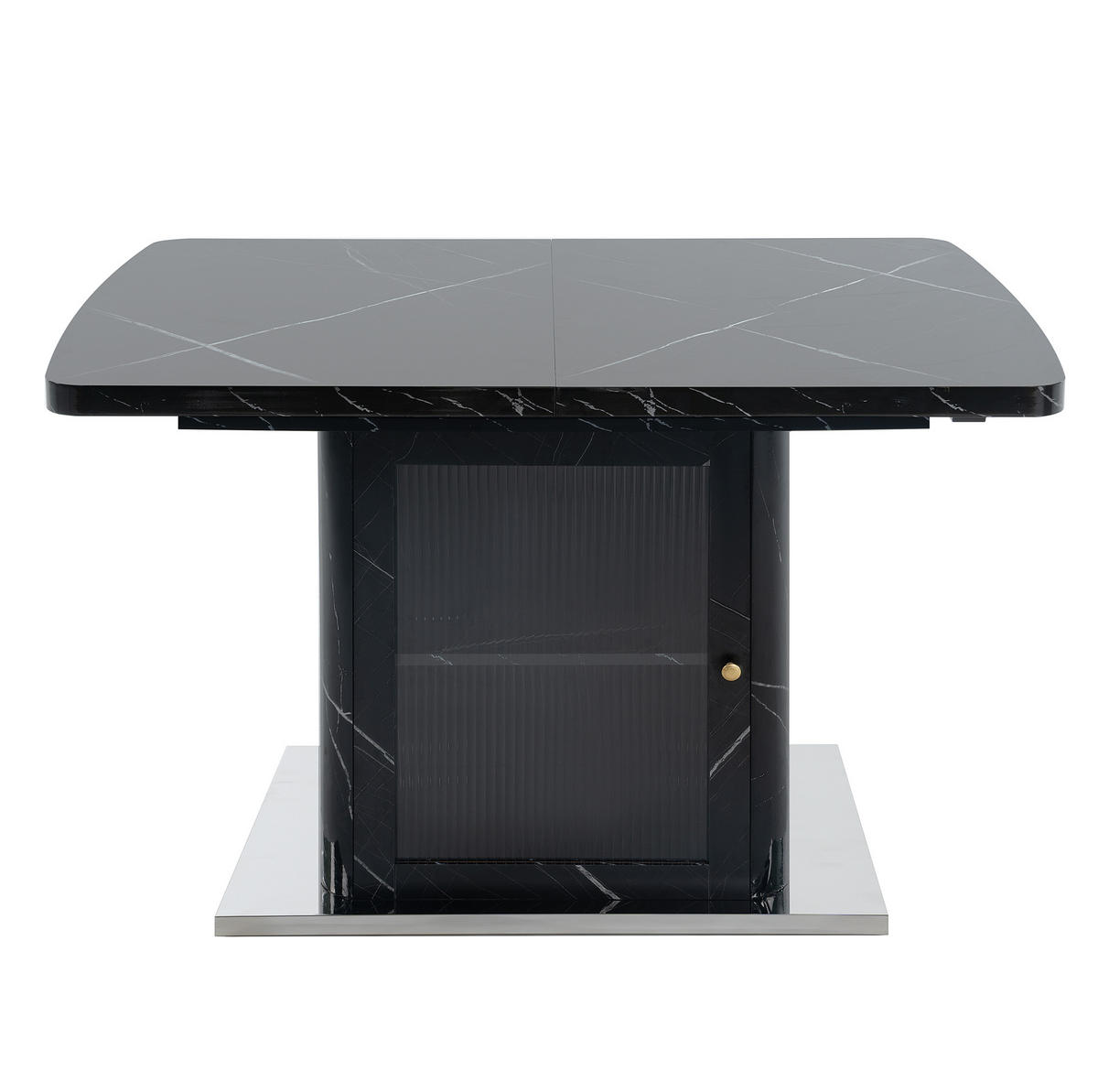 ESSTISCH 120-160/80/76 cm aus MDF und Stahl, ausziehbar mit Stauraum und Glastüren, Schwarz - Schwarz, Glas (160/80/76cm) - Redom