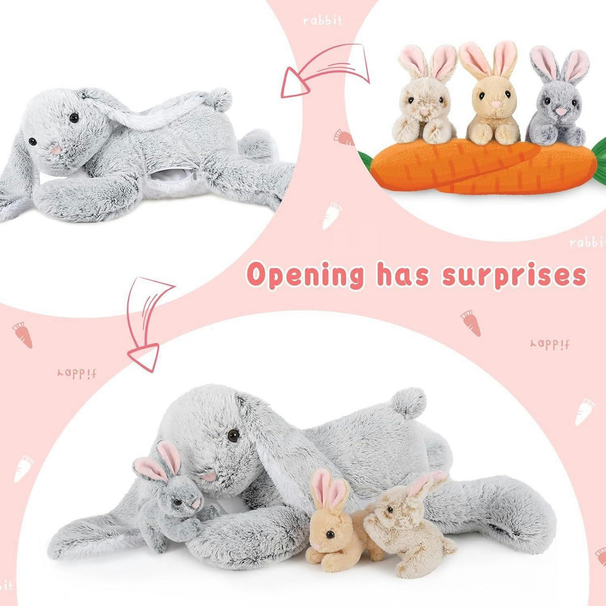 PLÜSCHTIER Hase mit 3 Babys 63 cm Grau - Multicolor, Textil (40/60cm)