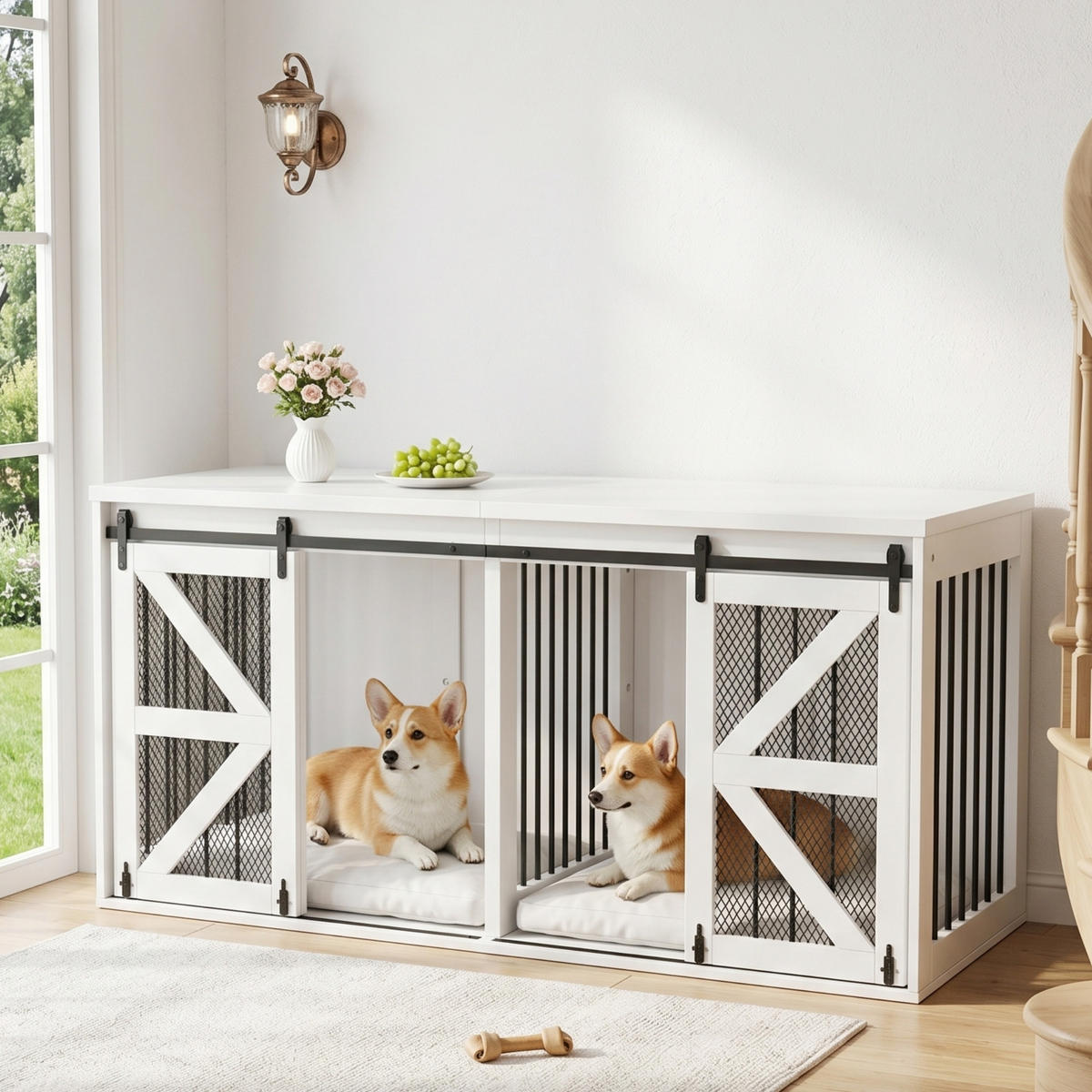 SIDEBOARD Weiß 160×60×75 cm aus MDF und Metall mit Schiebetüren und fester mittlerer Trennwand - Weiß, Holzwerkstoff (160/75/60cm) - Luhomfu