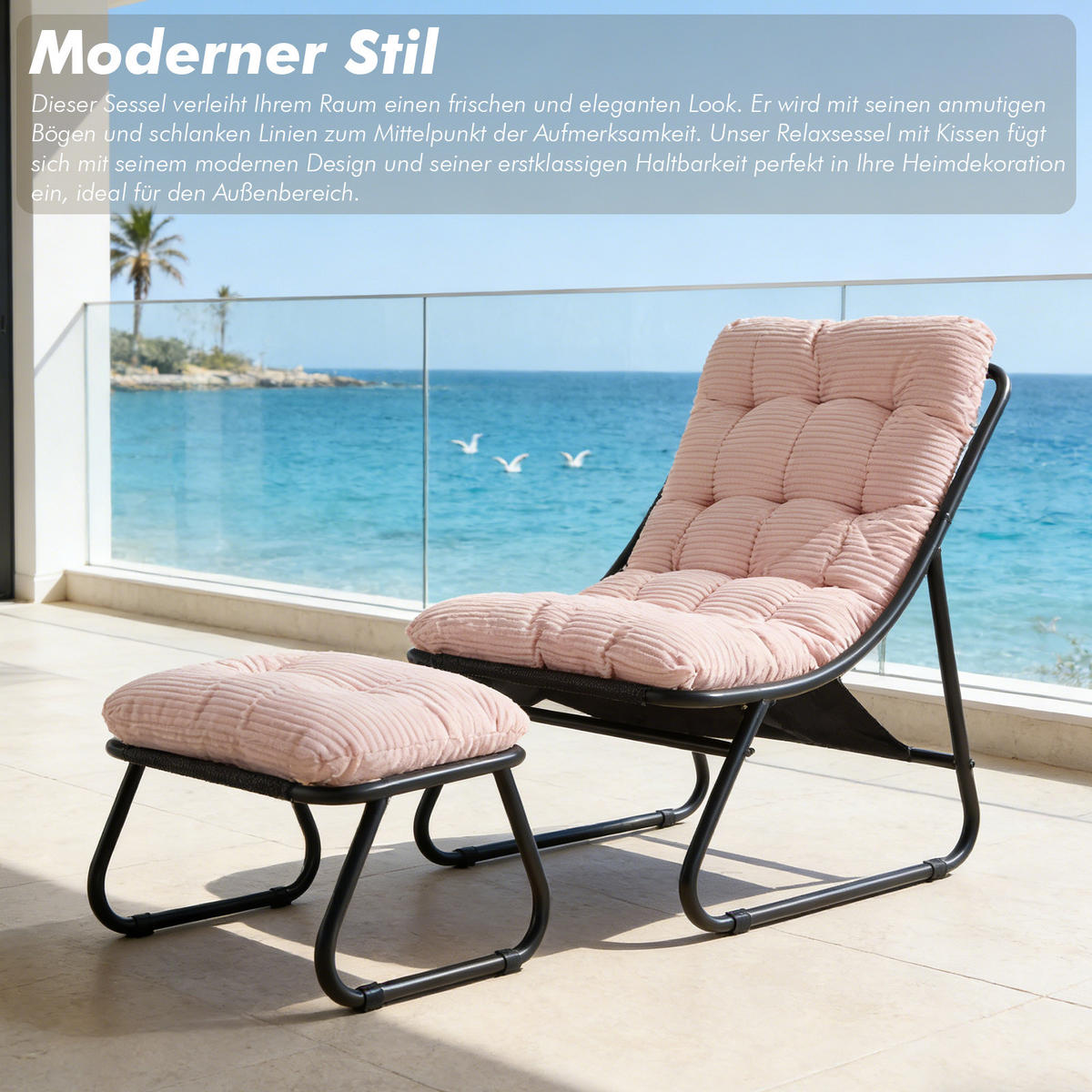 SESSELSET, Relaxsessel mit Hocker,Stahlrahmen,Cord,Rosa - Rosa, Textil/Metall (78/86/65cm) - LVHOM