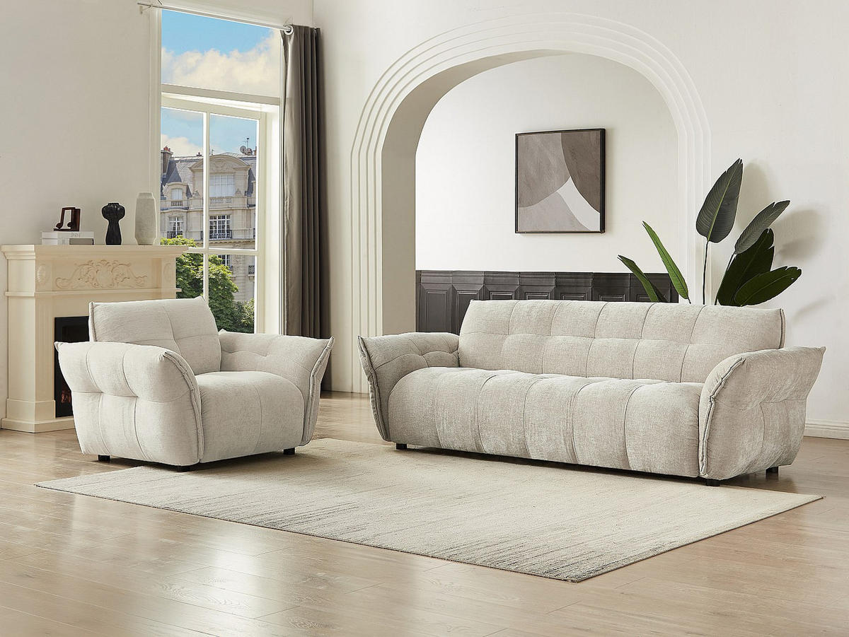 COUCHGARNITUR mit Sessel - 4 Personen - stoff - beige Napizo - Beige, Holz/Textil (120/79/89cm) - Vente-Unique