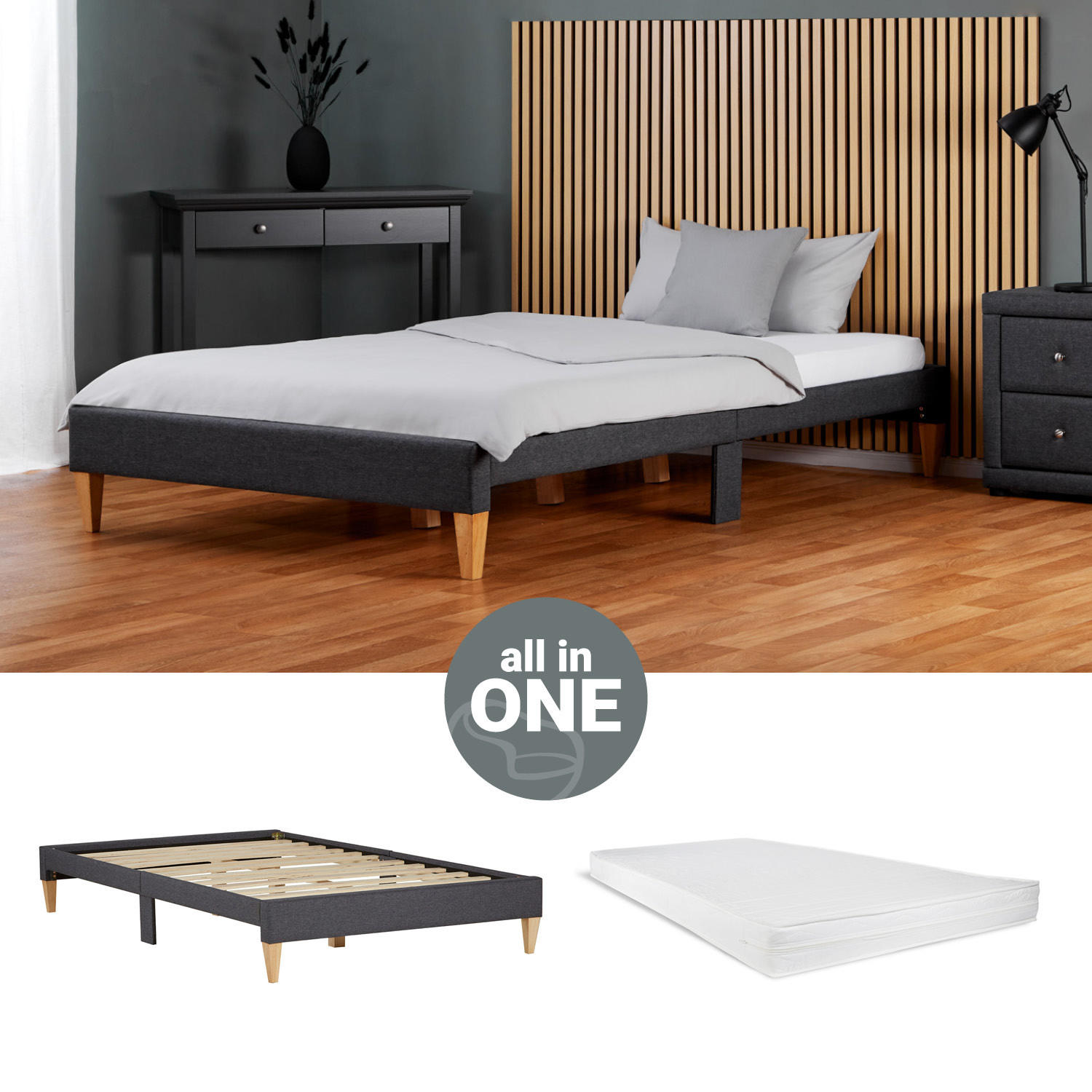 POLSTERBETT mit Matratze 140/200 cm in Grau - Grau, Textil (140/200cm) - Homestyle4u