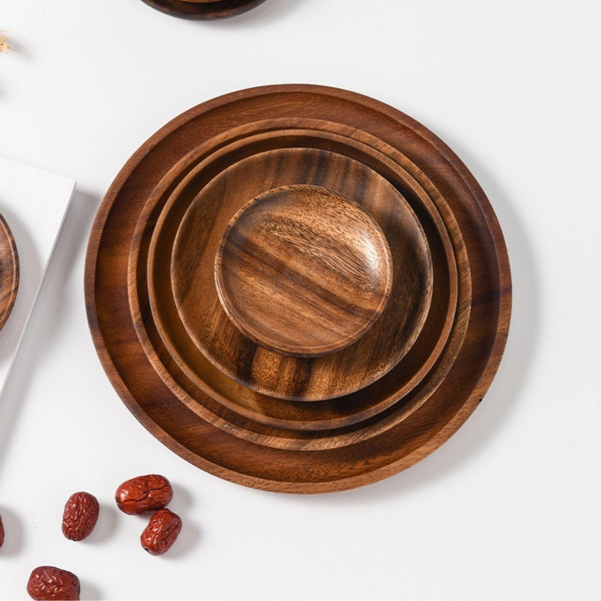 TELLERSET 5-tlg. Walnussholz Braun 20/18/15/12,5/10 cm - Walnussfarben, Holz (20/2/20cm) - Quality Elegance