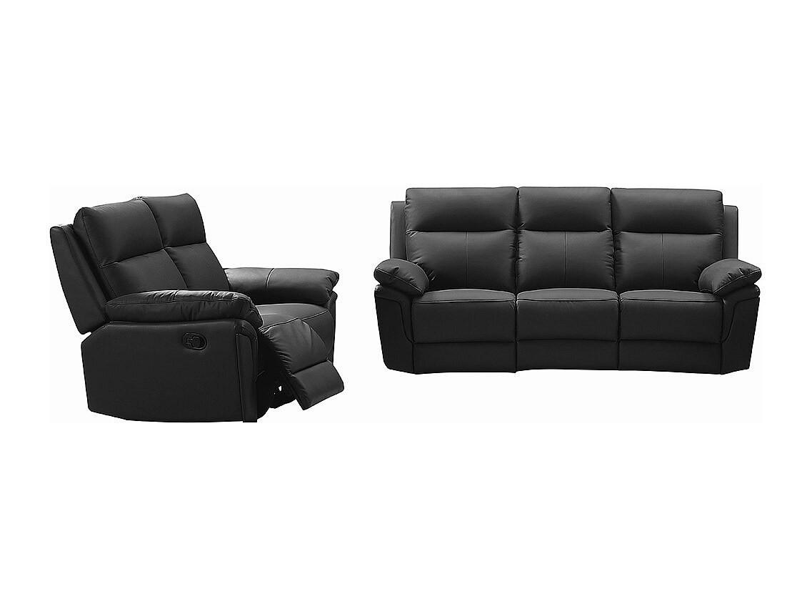 COUCHGARNITUR - 5 Personen - leder - schwarz Pakita - Schwarz, Leder (153/102/92cm) - Vente-Unique