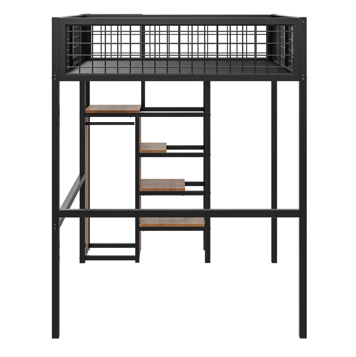 HOCHBETT 140/200 cm aus Metall mit Leiter und Kleiderschrank, Schwarz - Schwarz, Metall (140/200cm) - Flora Grace