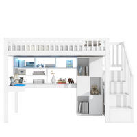 HOCHBETT 90/200 cm mit LED-Beleuchtung, Ablageleiter, Schreibtisch und Regalen, Kiefer/MDF, Weiß - Weiß, Holzwerkstoff (90/200cm) - Redom