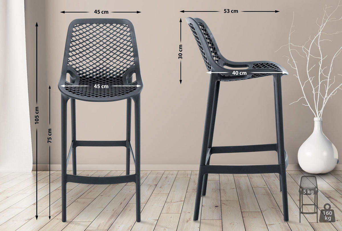 BARHOCKER Kunststoff dunkelgrau - Dunkelgrau/Grau, Kunststoff (45/105/53cm) - CLP