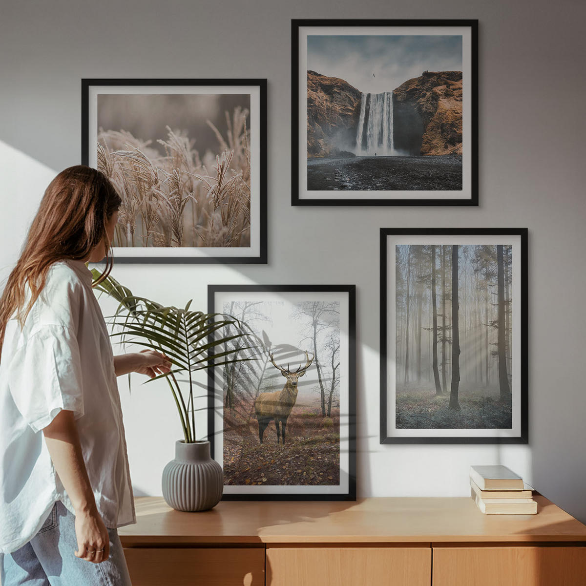 WANDBILDER 4er-Set - 50x50 cm & 40x60 cm Schwarzer Rahmen - Waldlandschaften der Wildnis - Schwarz, Kunststoff (50/50cm) - ArtPrintCave