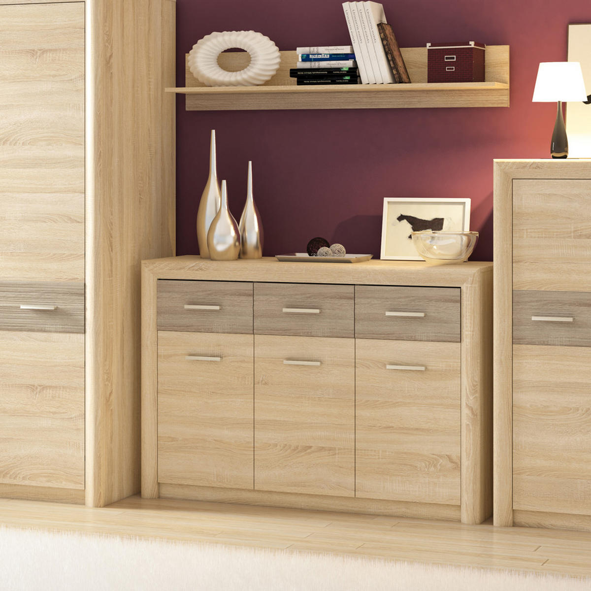 KOMMODE Castel Sonoma Eiche hell / Sonoma Eiche Trüffel 138 / 43 / 94cm - Braun/Sonoma Eiche, Holz/Holzwerkstoff (138/94/42cm) - Feldmann-Wohnen