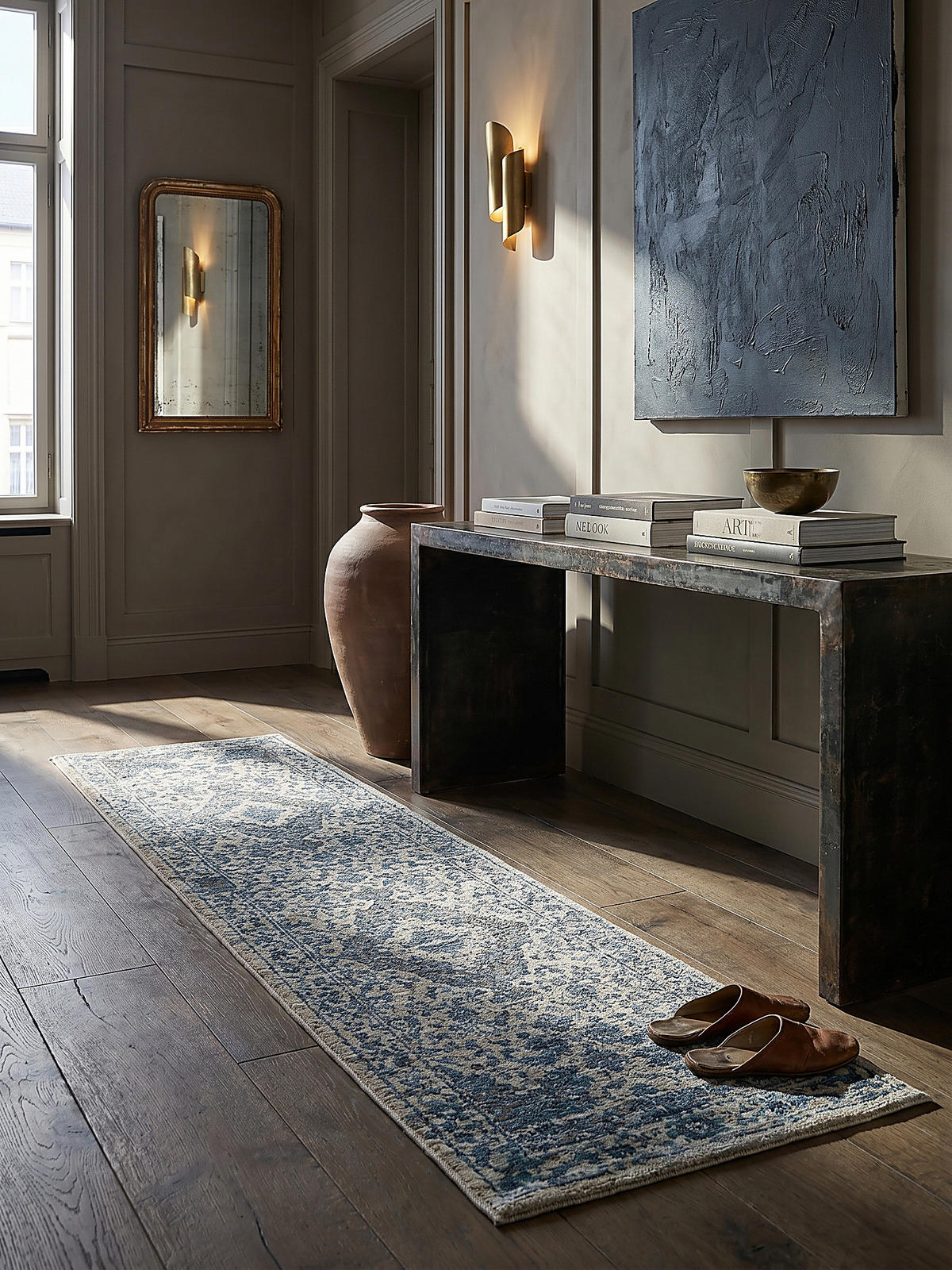 TEPPICH Vintage Kurzflor Medallion Muster, Orientalisch, Wohnzimmer Blau Läufer 60x230 - Blau, Textil (230/60cm) - KADIMA DESIGN