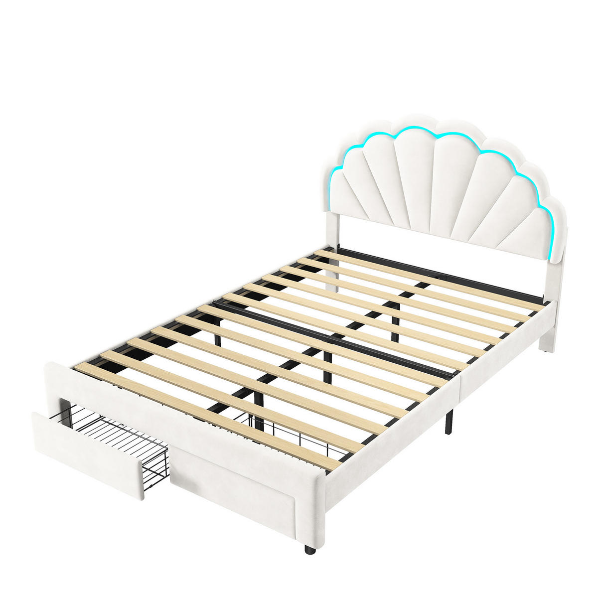 POLSTERBETT Modern mit RGB-LED & Metallschemel 140/200 cm Samt Weiß - Weiß, Textil (140/200cm) - Creahappy
