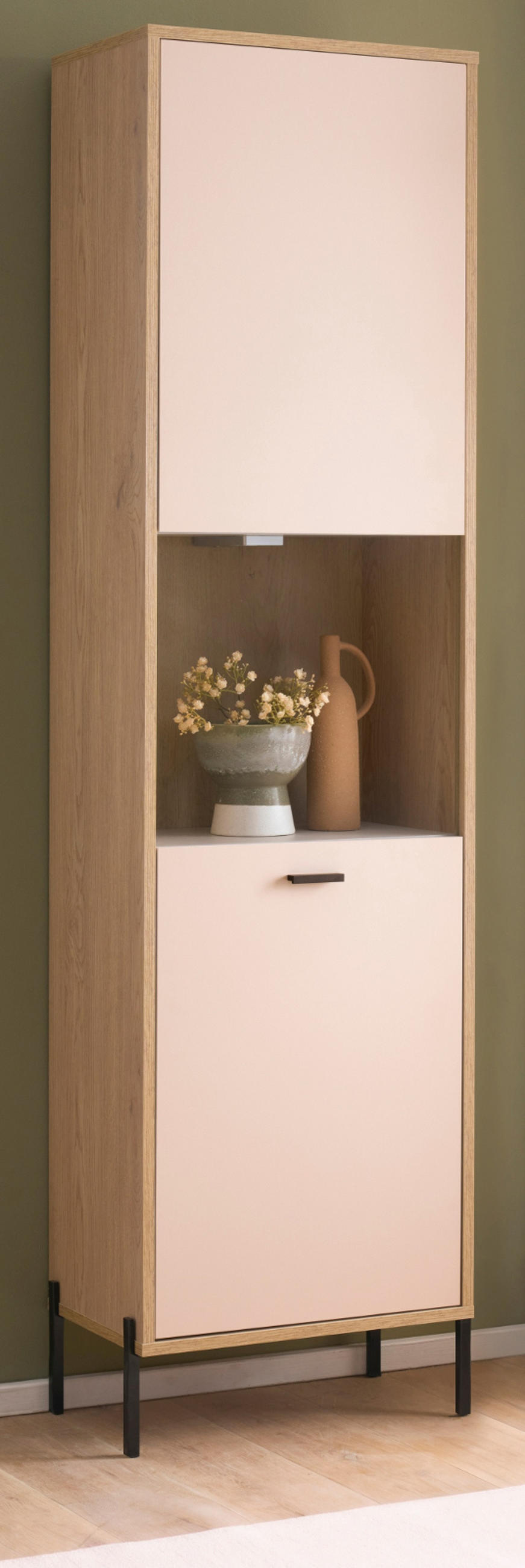 VITRINE Kaschmir, Eiche 54 x 204 cm, VITRINEnschrank mit Soft-Close - Kaschmir/Eichefarben, Glas/Holzwerkstoff (54/204/35cm) - Furn.Design