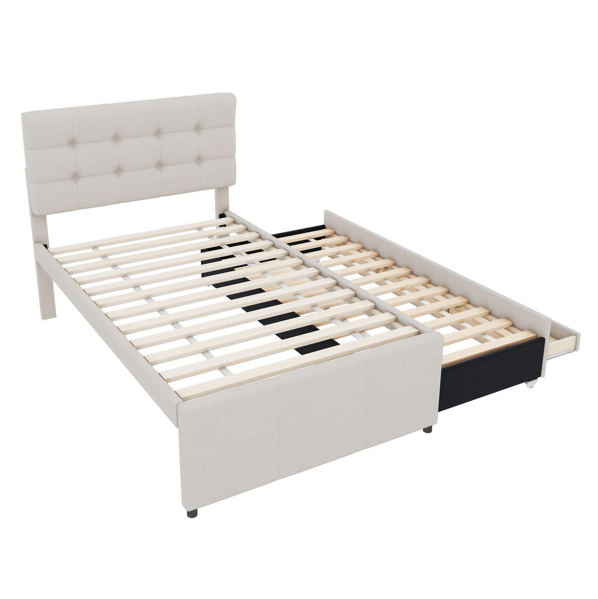 POLSTERBETT 90/200 cm mit ausziehbarem Rollbett, 3 Schubladen und verstellbarem Kopfteil, Beige - Beige, Textil (90/200cm) - Redom
