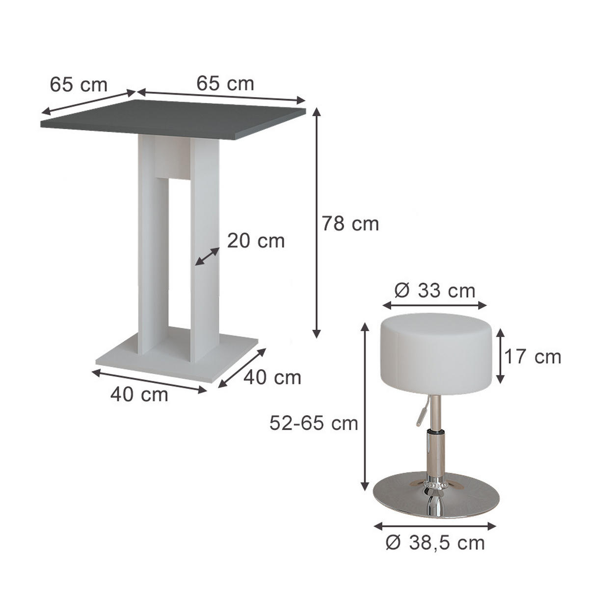 JÍDELNÍ STŮL SESTAVA Repose Bílá/antracitová - bílá, kompozitní dřevo (65/78/65cm) - Vicco