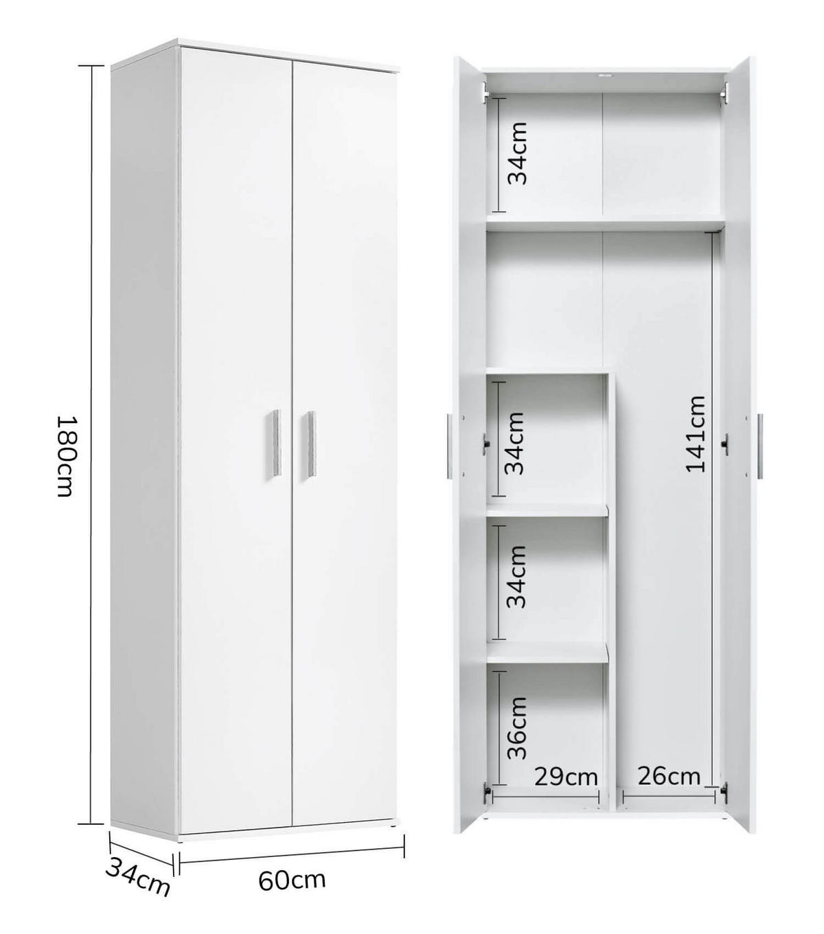 BESENSCHRANK Der Lange - Weiß, Holzwerkstoff (60/180/34cm) - Mokebo