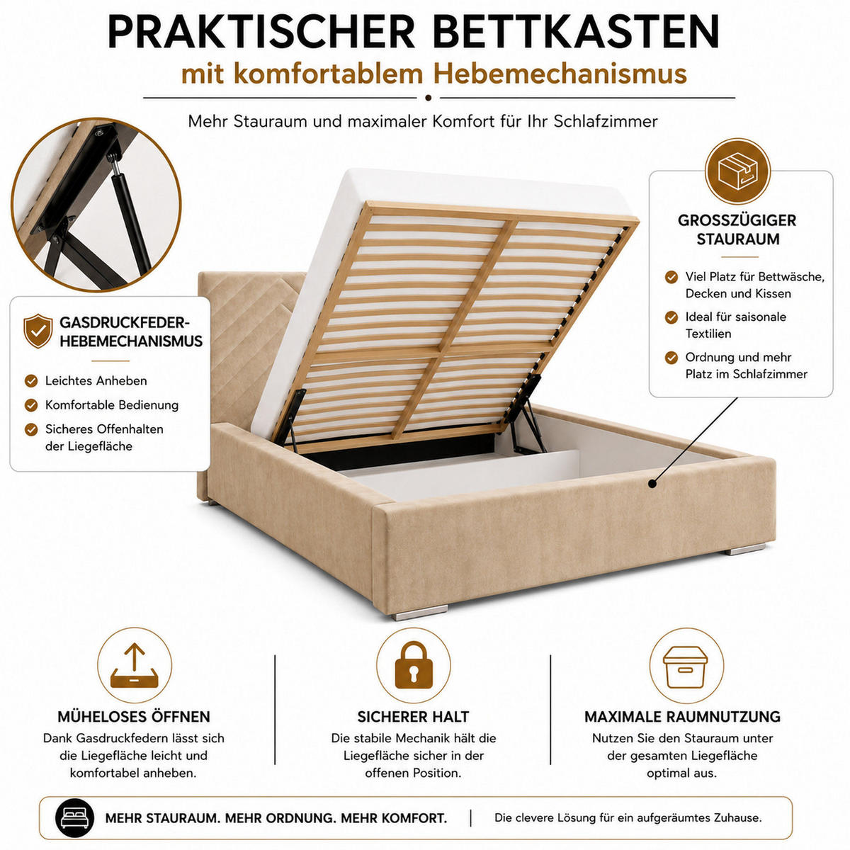 POLSTERBETT 120x200 cm AURA, Doppelbett mit Bettkasten und Lattenrost aus Holz, Velourstoff: Braun - Braun, Holz/Textil (120/200cm) - Marpur