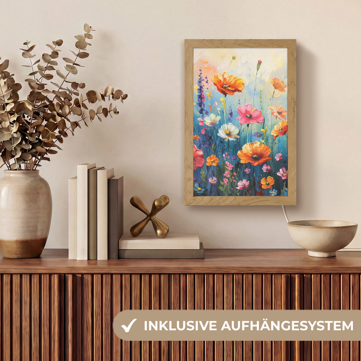NÁSTĚNNÁ LAMPA Květiny - Příroda - Akvarel - Umění 20x30 cm - různobarevná, kompozitní dřevo (20/30/8cm) - OnlyWow