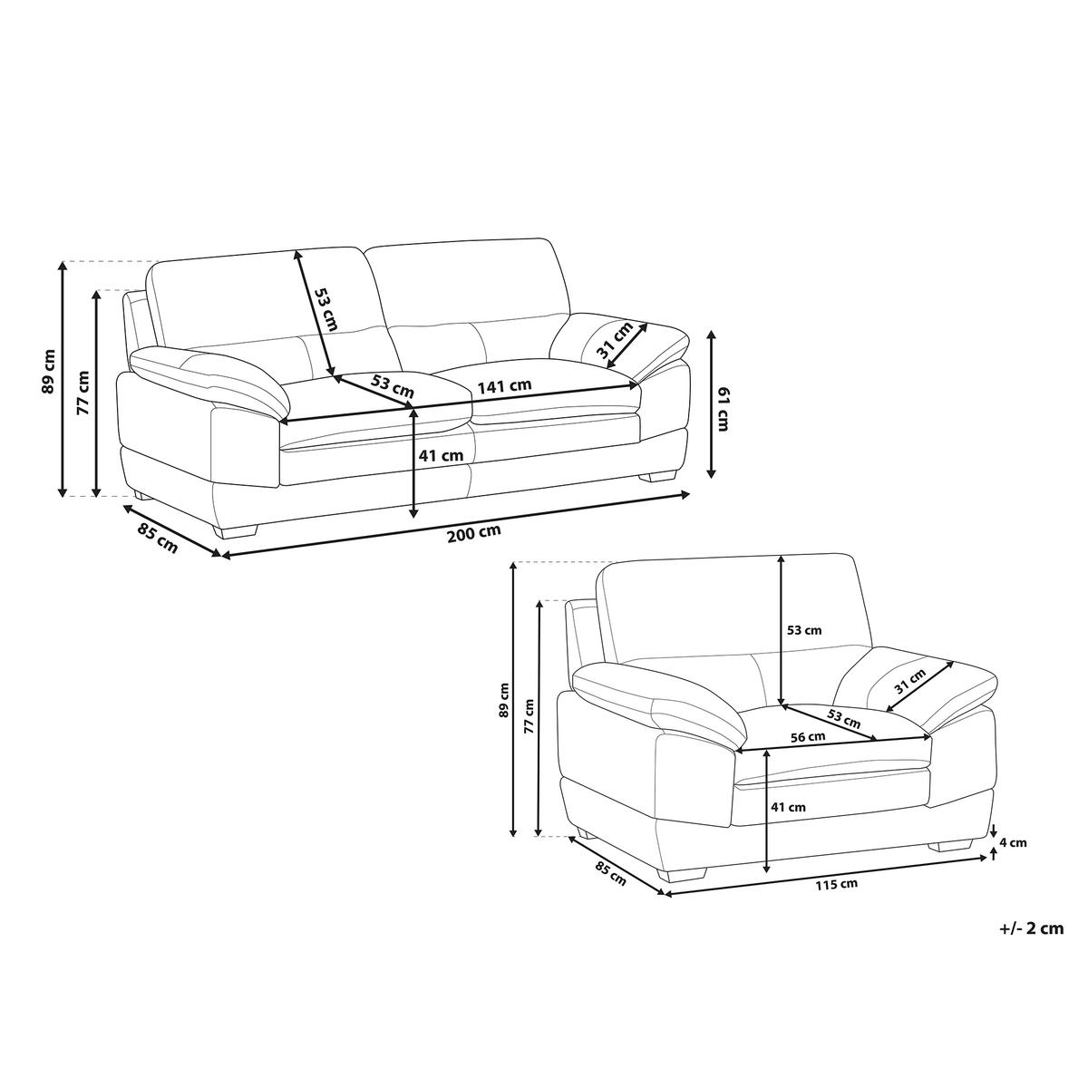 SOFA-SET 4-sitzer Leder Braun Horten - Braun, Leder/Kunststoff (200/89/85cm) - Beliani