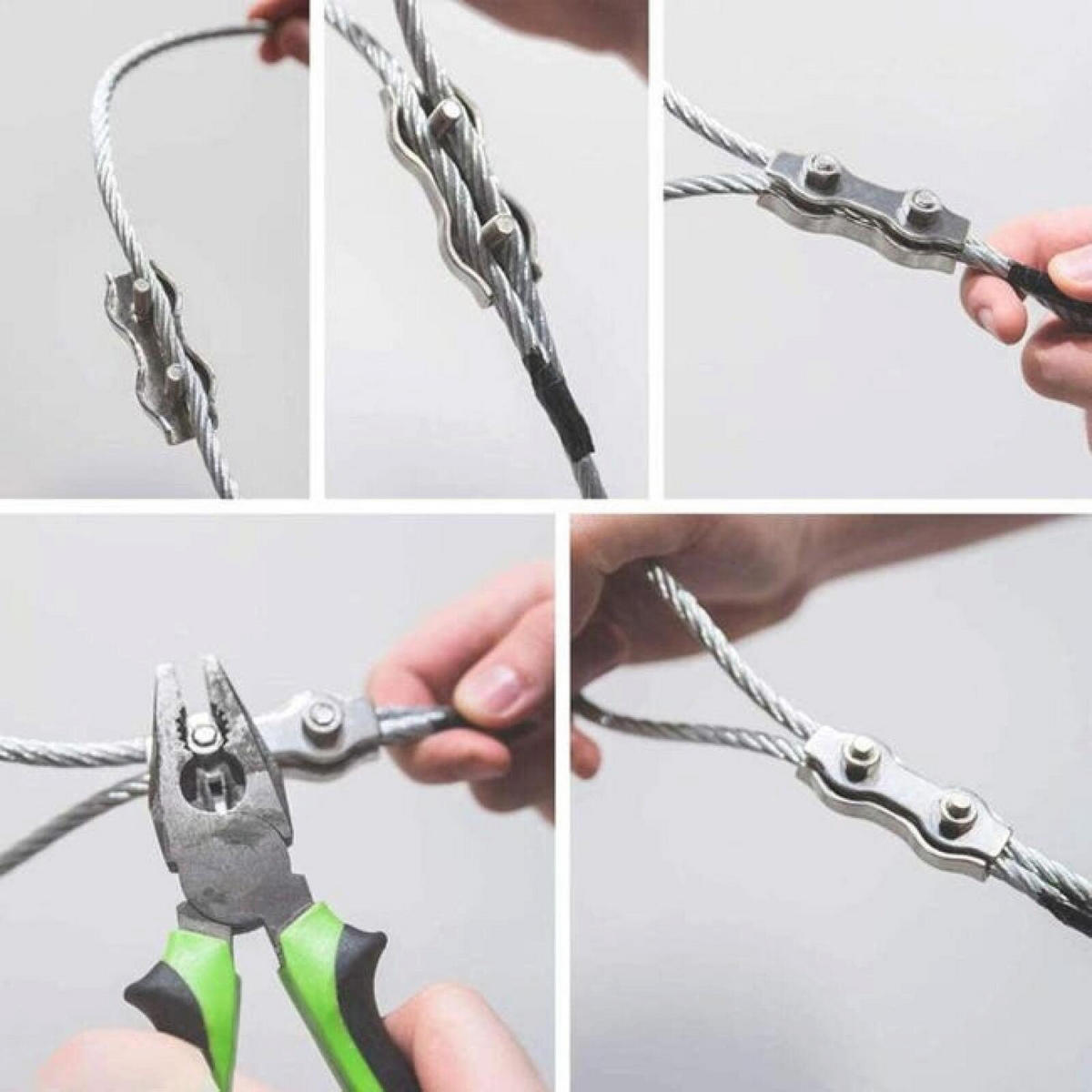 KABELKLEMMEN - M2 - Silber, 12 Stück (für Stahlseile mit Durchmessern von 1 mm bis 1,5 mm) - Silberfarben, Metall (3/0.8/1cm) - DCA