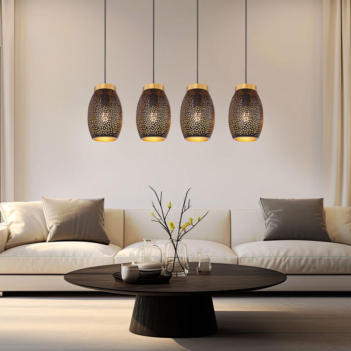 LED HÄNGELEUCHTE Metall Schwarz Gold - Schwarz, Metall (90/15/120cm) - Globo Lighting