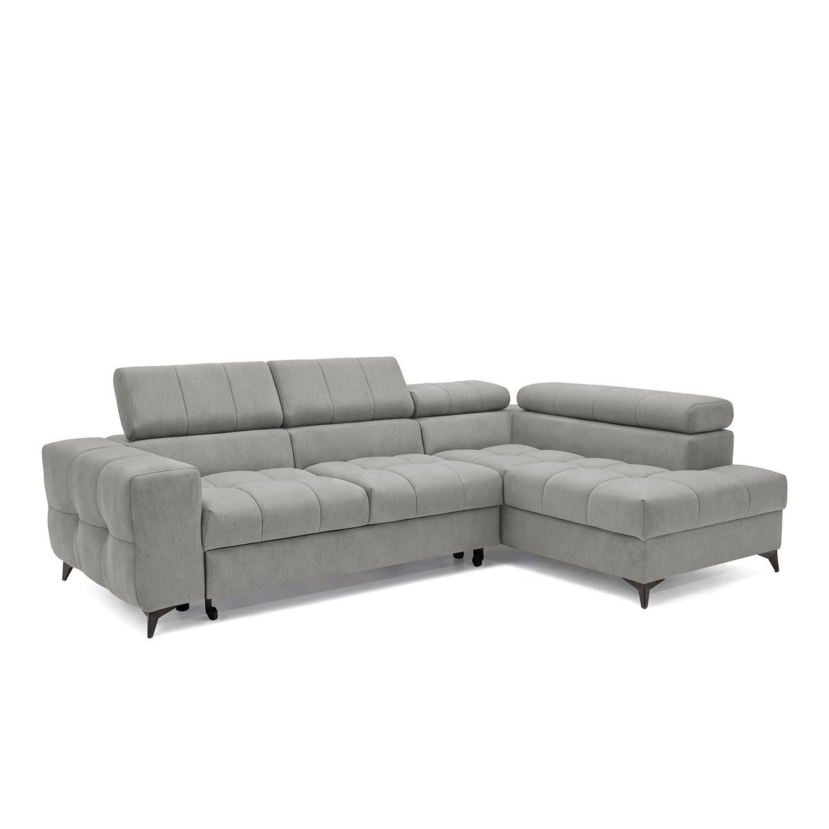 ECKSOFA PUDDING S Rechts mit Schlaffunktion 125x195 Velours Grau - Schwarz/Grau, Holz/Textil (275/177cm) - Muffo