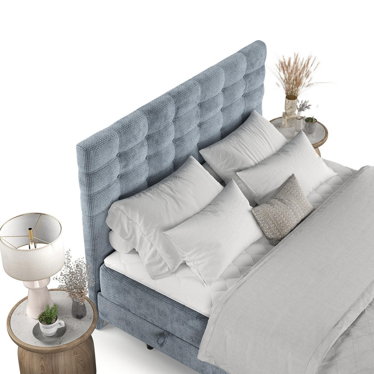 BOXBETT Niro 200/200 cm Hellblau im Bonita Stoff - Schwarz/Hellblau, Holz/Holzwerkstoff (200/200cm) - AltaBeds