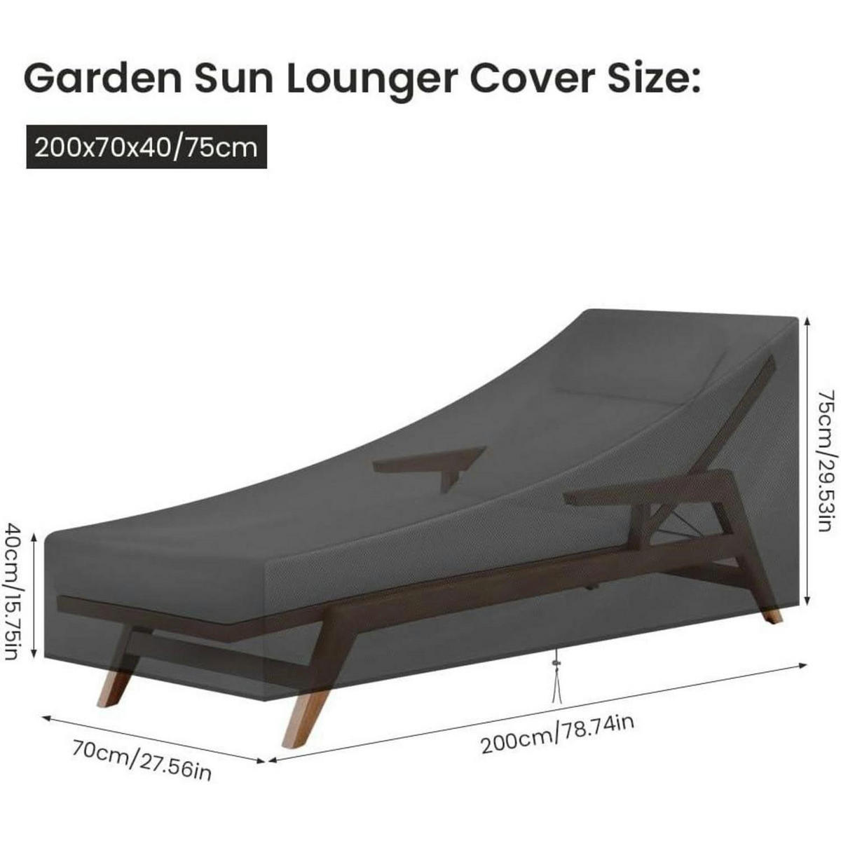 GARTENLIEGE Abdeckung 200 x 70 x 40/75 cm Wasserdicht UV-Schutz - Schwarz, Kunststoff (70/75/200cm)