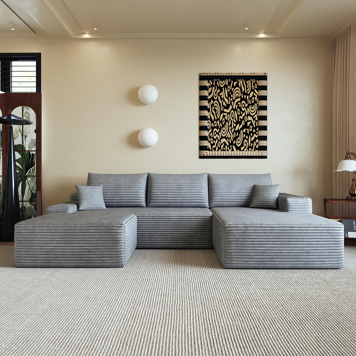 WOHNLANDSCHAFT DE-34857 U-Form 2-Sitzer Chaiselongue rechts Grau - Grau, Textil (175/83/270cm) - ComfortXL