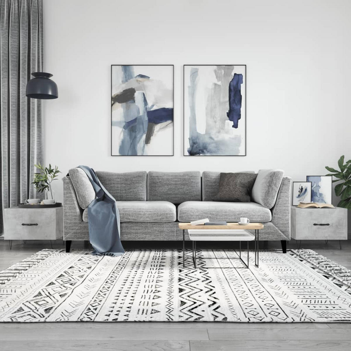 COUCHTISCHE 2 Stk. Betongrau 50x50x40 cm Holzwerkstoff - Grau, Holzwerkstoff (50/50/40cm) - furnicato