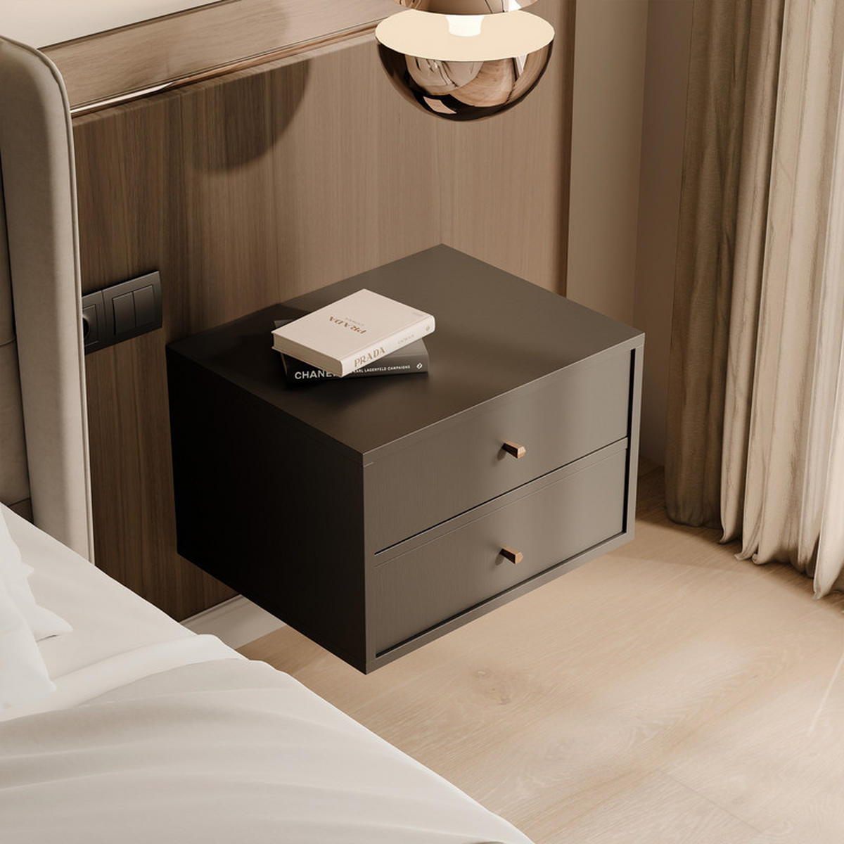 NACHTSCHRANK FLOW 52/41/35 cm Schwarz - Schwarz, Holzwerkstoff/Metall (52/35/41cm) - Idohome