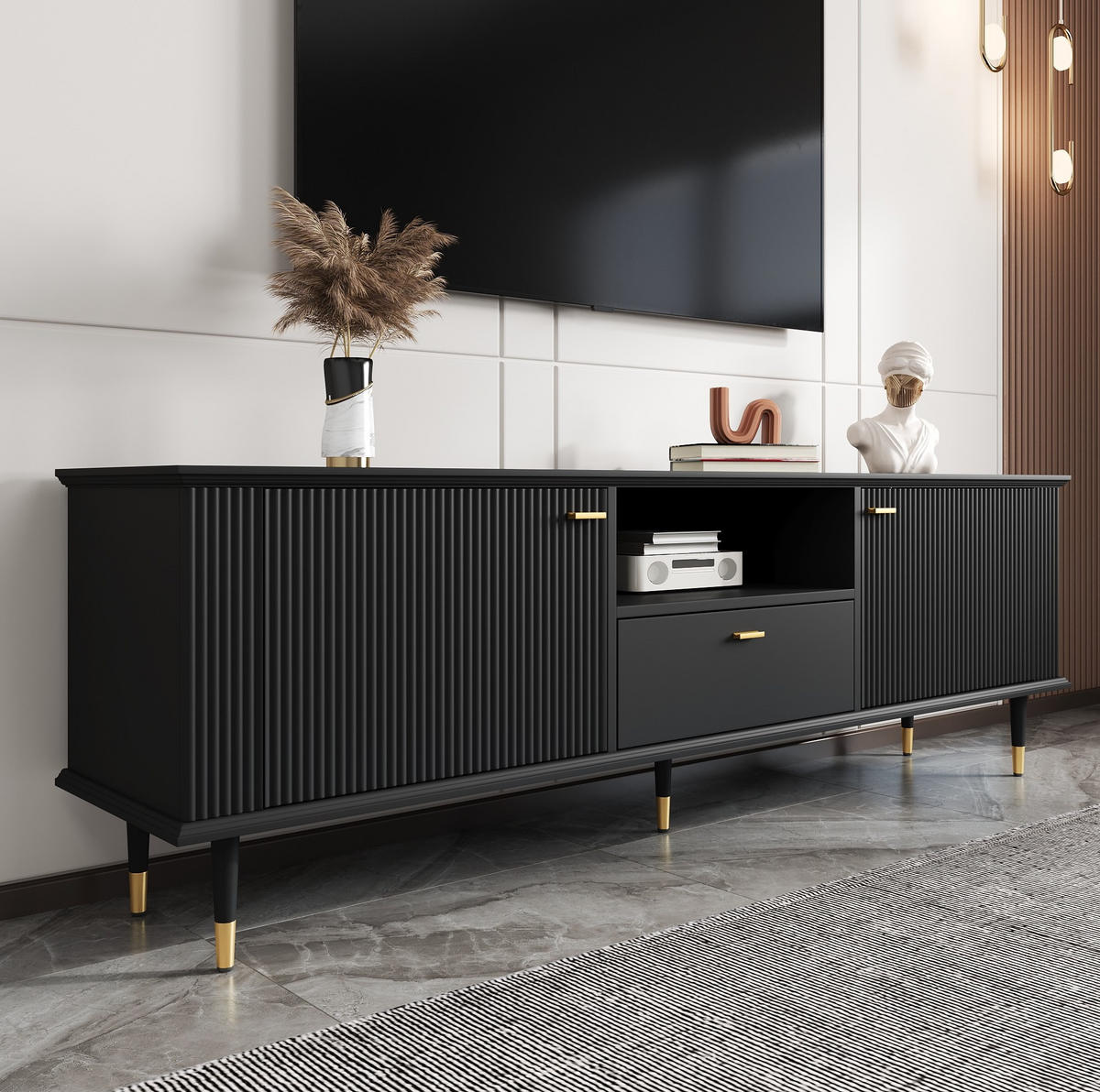 TV-SCHRANK mit Stauraum 170 x 36 x 54 cm MDF Black - Schwarz, Holzwerkstoff (36/54/170cm) - Beauniv