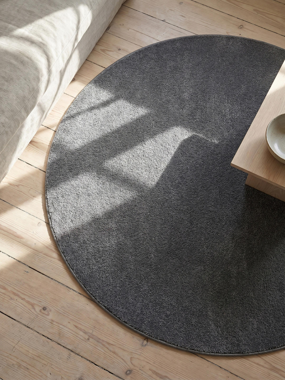 TEPPICH Schlafzimmer Unifarben Elegant Waschbar Esszimmer Rund Hellgrau 120x120 cm – MAIN - Grau, Textil (120/120cm) - KADIMA DESIGN